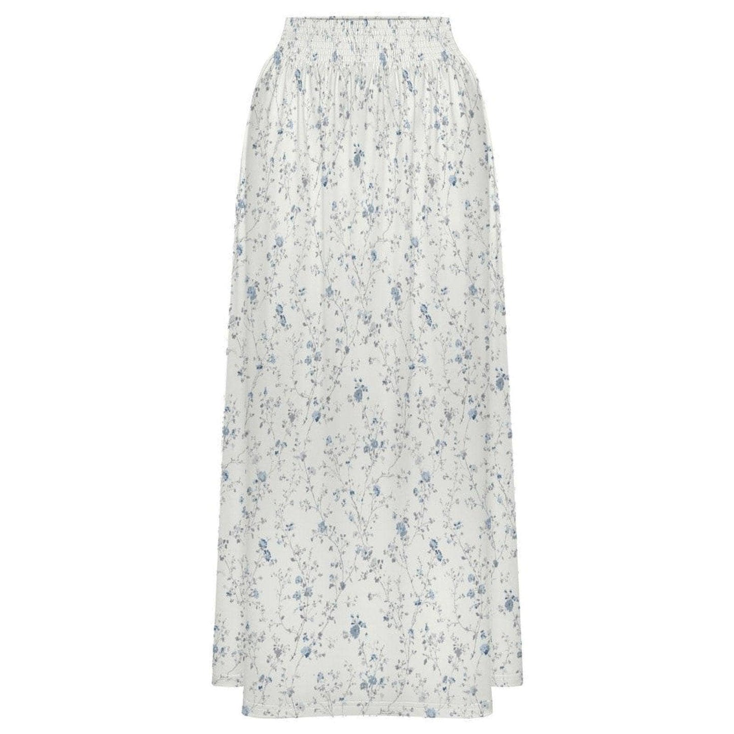 Blue Ditsy Floral Maxi Skirt, Smocked High Waist, Summer Garden Flowy Skirt