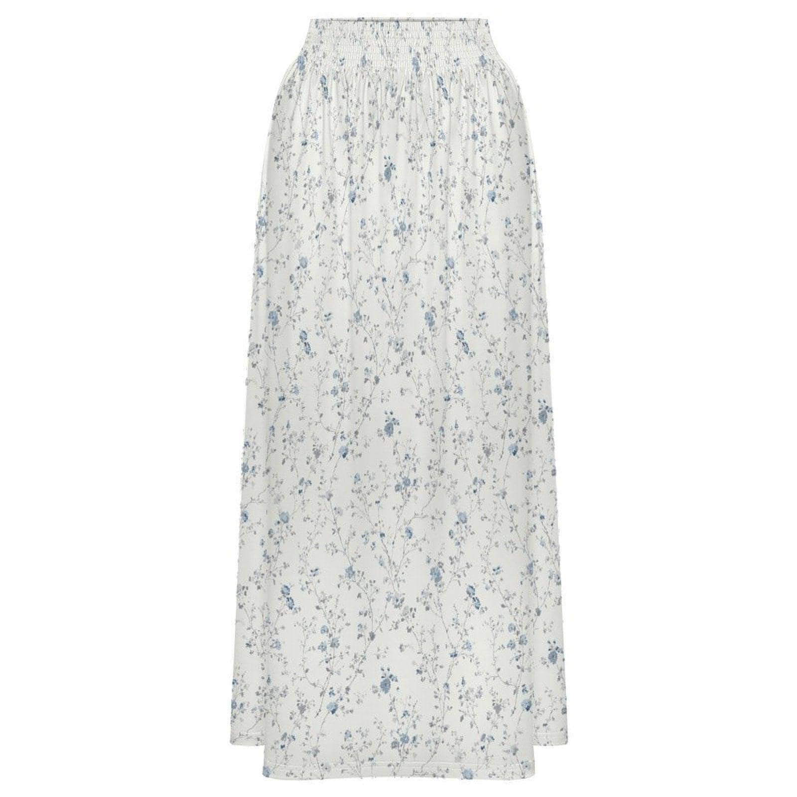 Blue Ditsy Floral Maxi Skirt, Smocked High Waist, Summer Garden Flowy Skirt