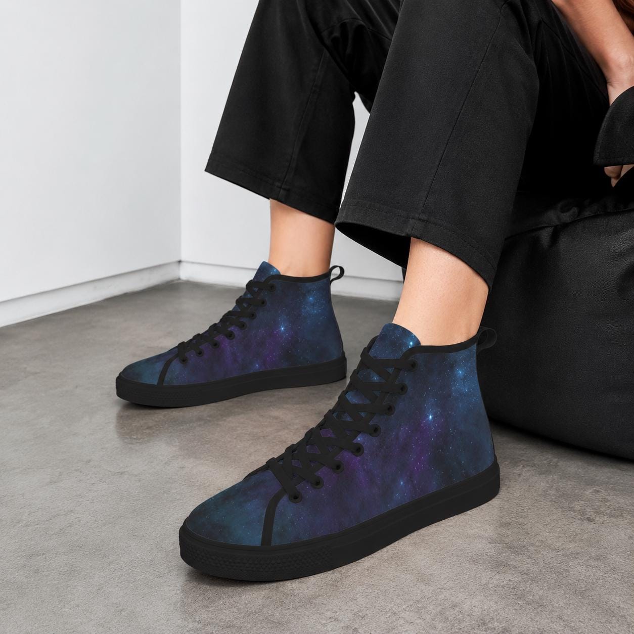 Galaxy High Top Sneakers, Blue Purple Nebula Canvas Shoes, Astronomy Lover Kicks