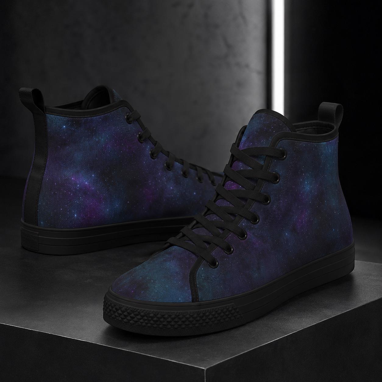 Galaxy High Top Sneakers, Blue Purple Nebula Canvas Shoes, Astronomy Lover Kicks