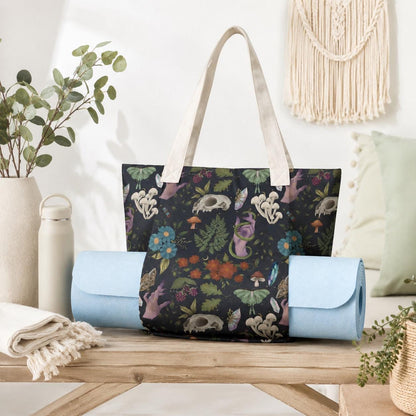 Witchy Skull, Purple Snake and Mushroom Yoga Mat Tote
