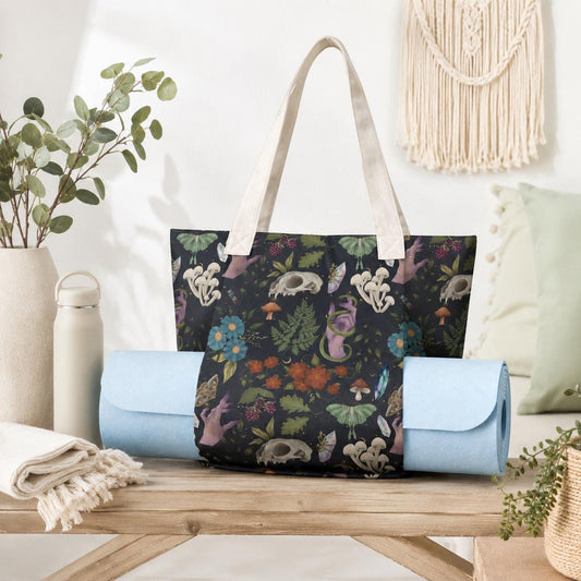 Witchy Skull, Purple Snake and Mushroom Yoga Mat Tote