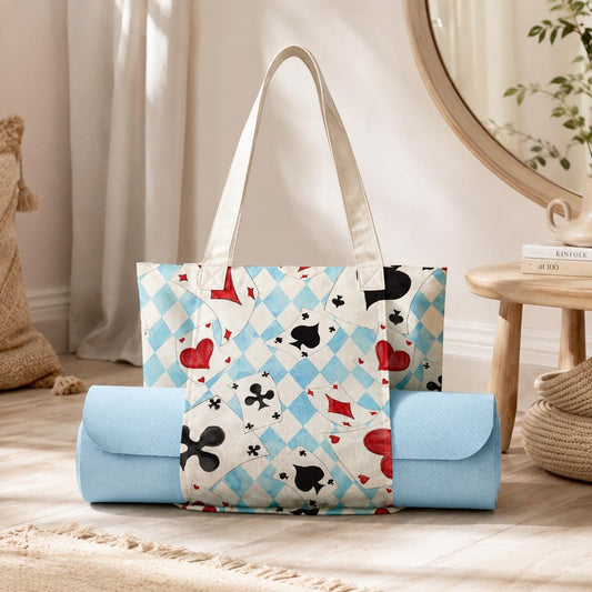 Alice Playing Card Yoga Tote Bag, Blue Harlequin Mat Holder Carryall