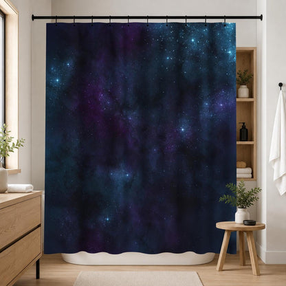 Deep Space Nebula Shower Curtain, Purple Stars Galaxy Bath Decor