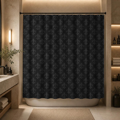 Fleur de Lis Shower Curtain, Tonal Black Damask Bath Curtain, Victorian Gothic Decor
