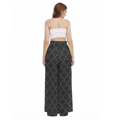 Damask Wide Leg Pants, Charcoal Victorian Trousers with Pockets