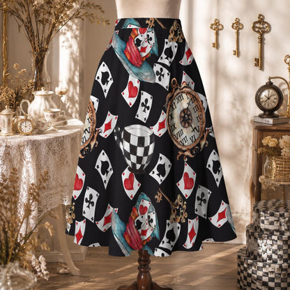 Alice in Wonderland Midi Skirt, Playing Card Tea Party Pockets, Whimsical Costume Style