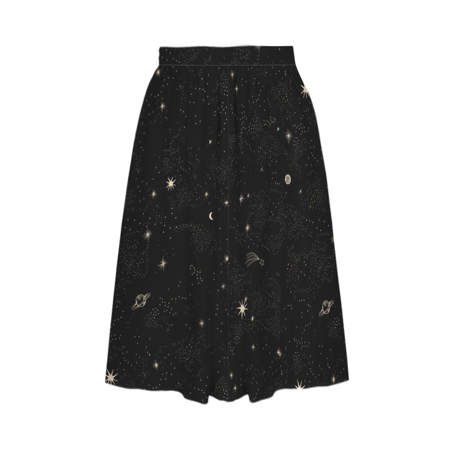 Starry Night Midi Skirt, Black Moon Star Print, Whimsigoth Cosmic Evening Wear