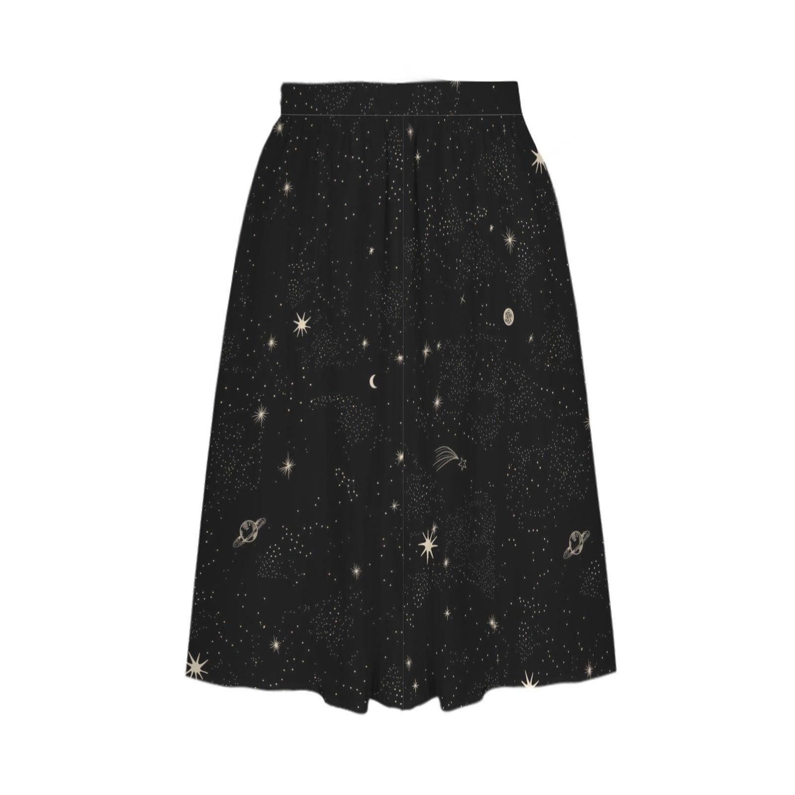 Starry Night Midi Skirt, Black Moon Star Print, Whimsigoth Cosmic Evening Wear