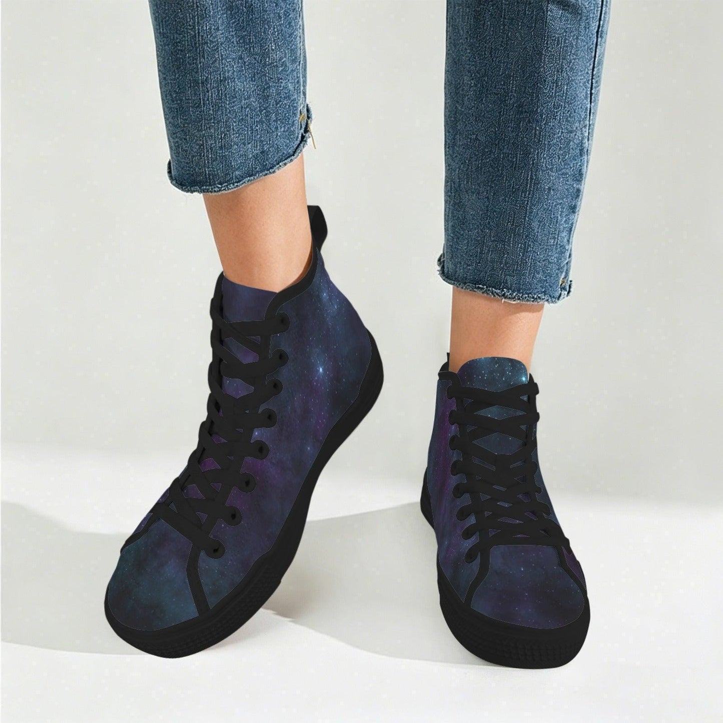 Galaxy High Top Sneakers, Blue Purple Nebula Canvas Shoes, Astronomy Lover Kicks