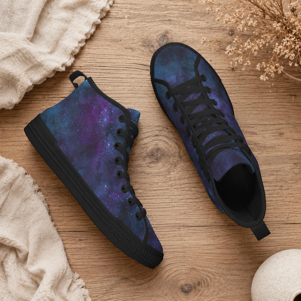 Galaxy High Top Sneakers, Blue Purple Nebula Canvas Shoes, Astronomy Lover Kicks