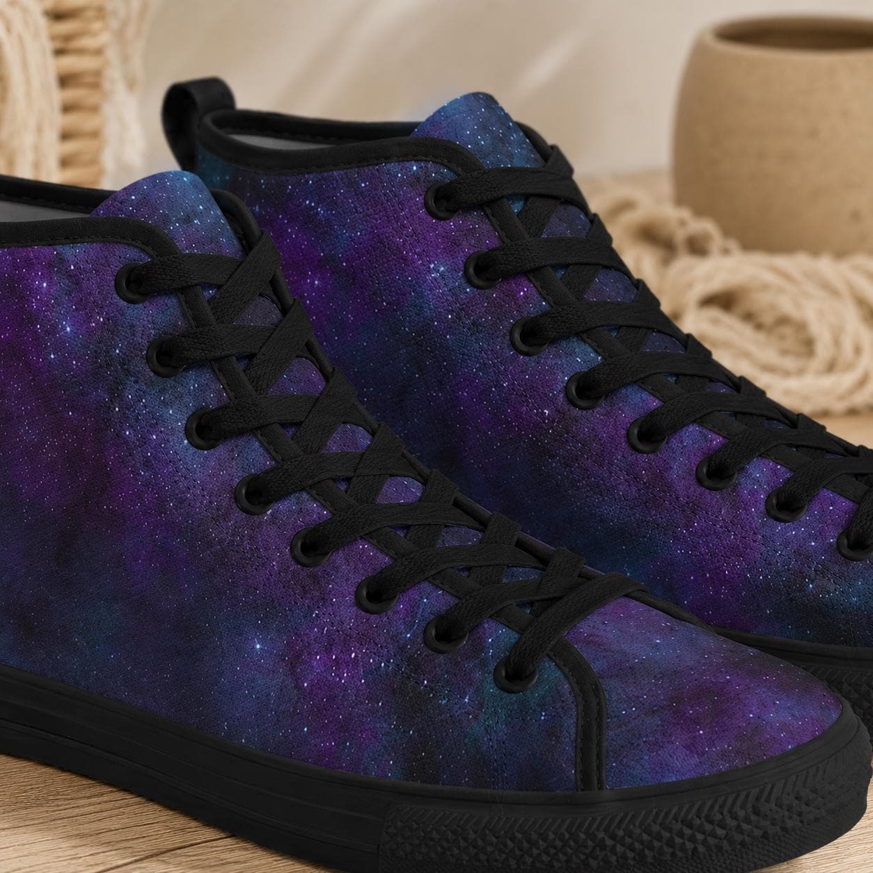 Galaxy High Top Sneakers, Blue Purple Nebula Canvas Shoes, Astronomy Lover Kicks