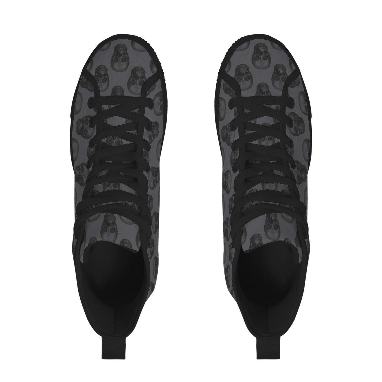 Gray Skull Print High Top Canvas Sneakers, Goth Punk Lace Up Kicks