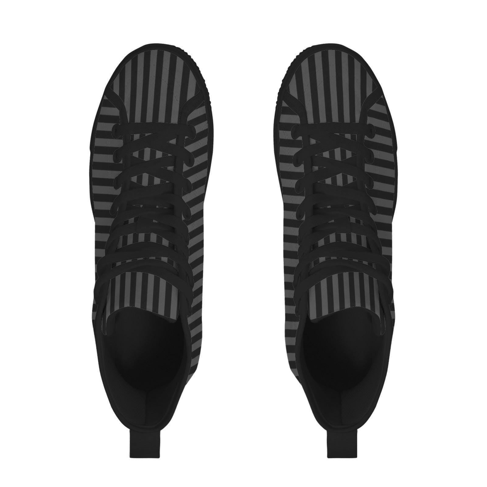 Pinstripe High Top Sneakers, Black Gray Vertical Stripe Canvas Shoes, Dark Academia Kicks