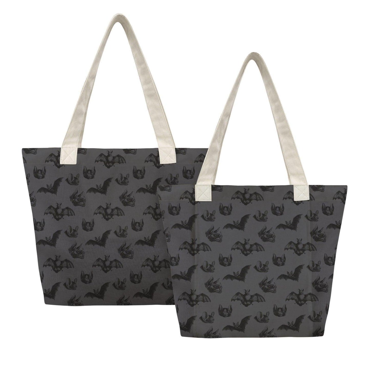Charcoal Gray Bat Print Yoga Mat Tote Bag, Goth Gym Bag with Straps