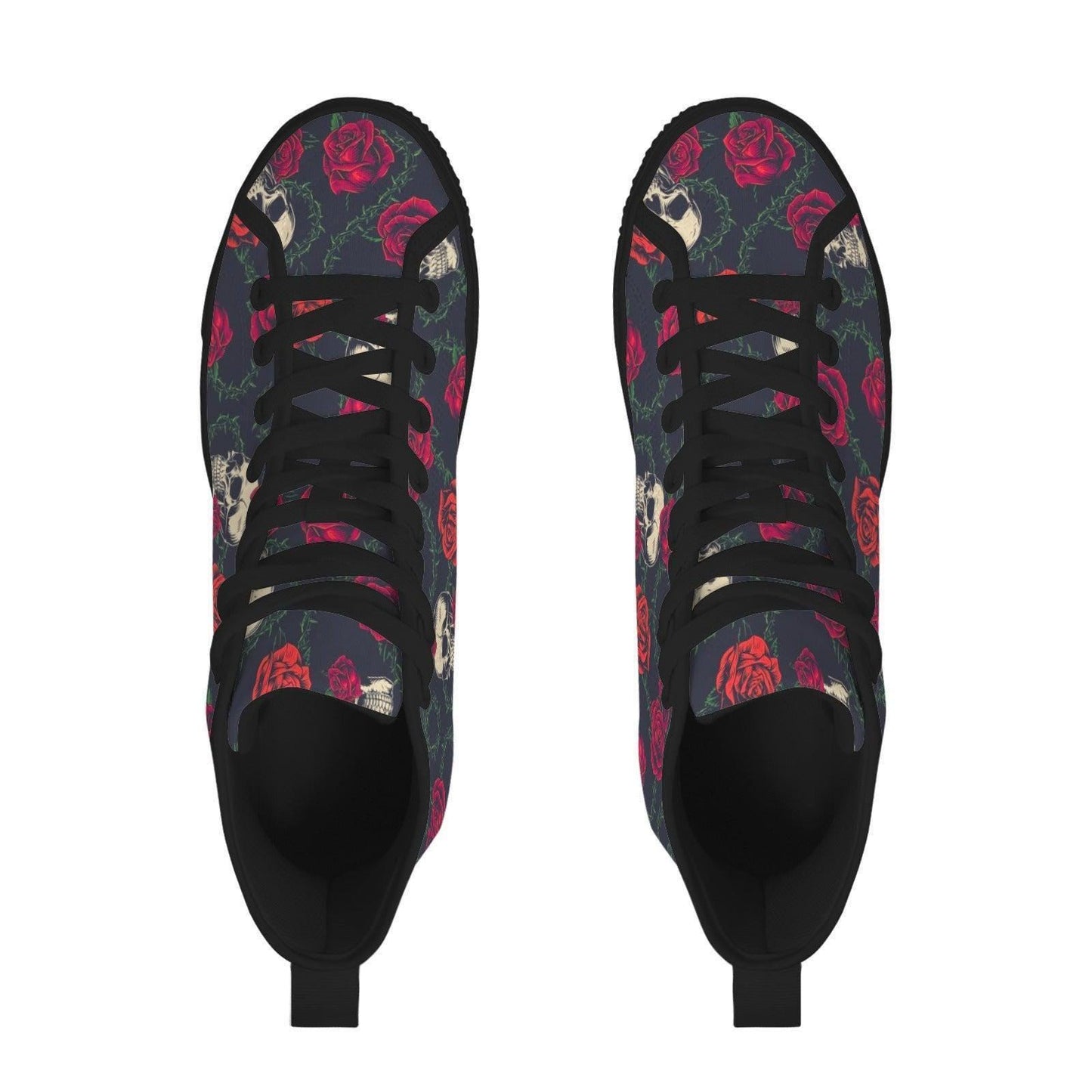 Skull Rose High Top Canvas Sneakers, Gothic Tattoo Art Lace Up Kicks