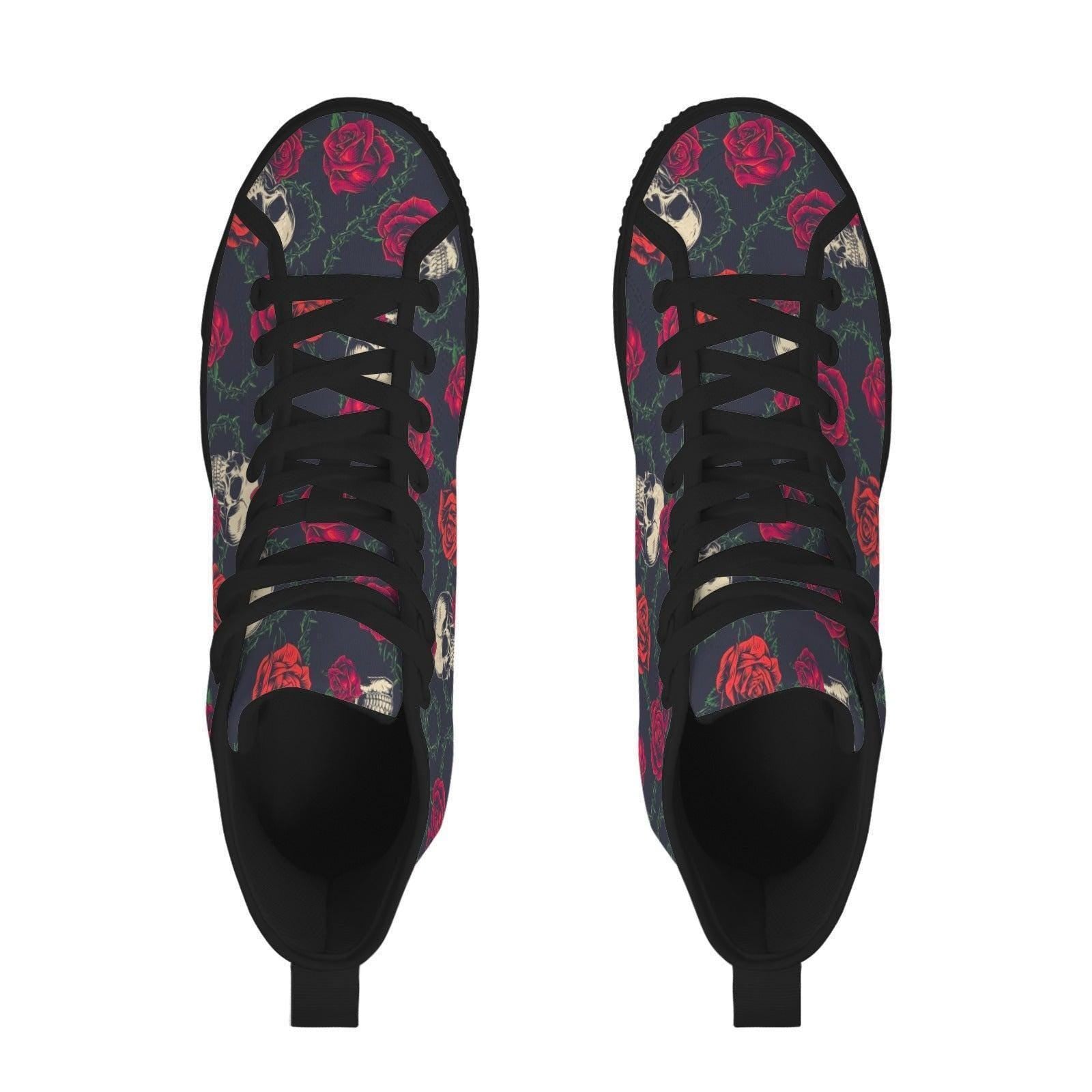 Skull Rose High Top Canvas Sneakers, Gothic Tattoo Art Lace Up Kicks