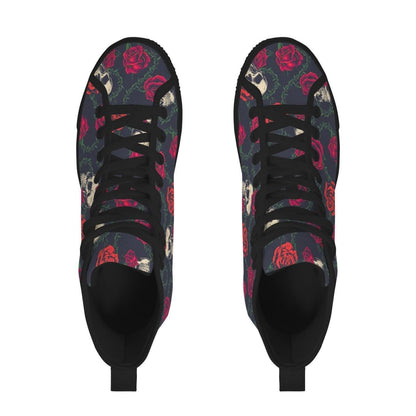 Skull Rose High Top Canvas Sneakers, Gothic Tattoo Art Lace Up Kicks