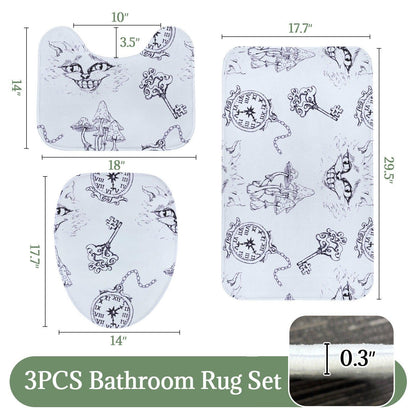 Alice in Wonderland Bathroom Rug Set, Clock and Key Storybook Bath Mats