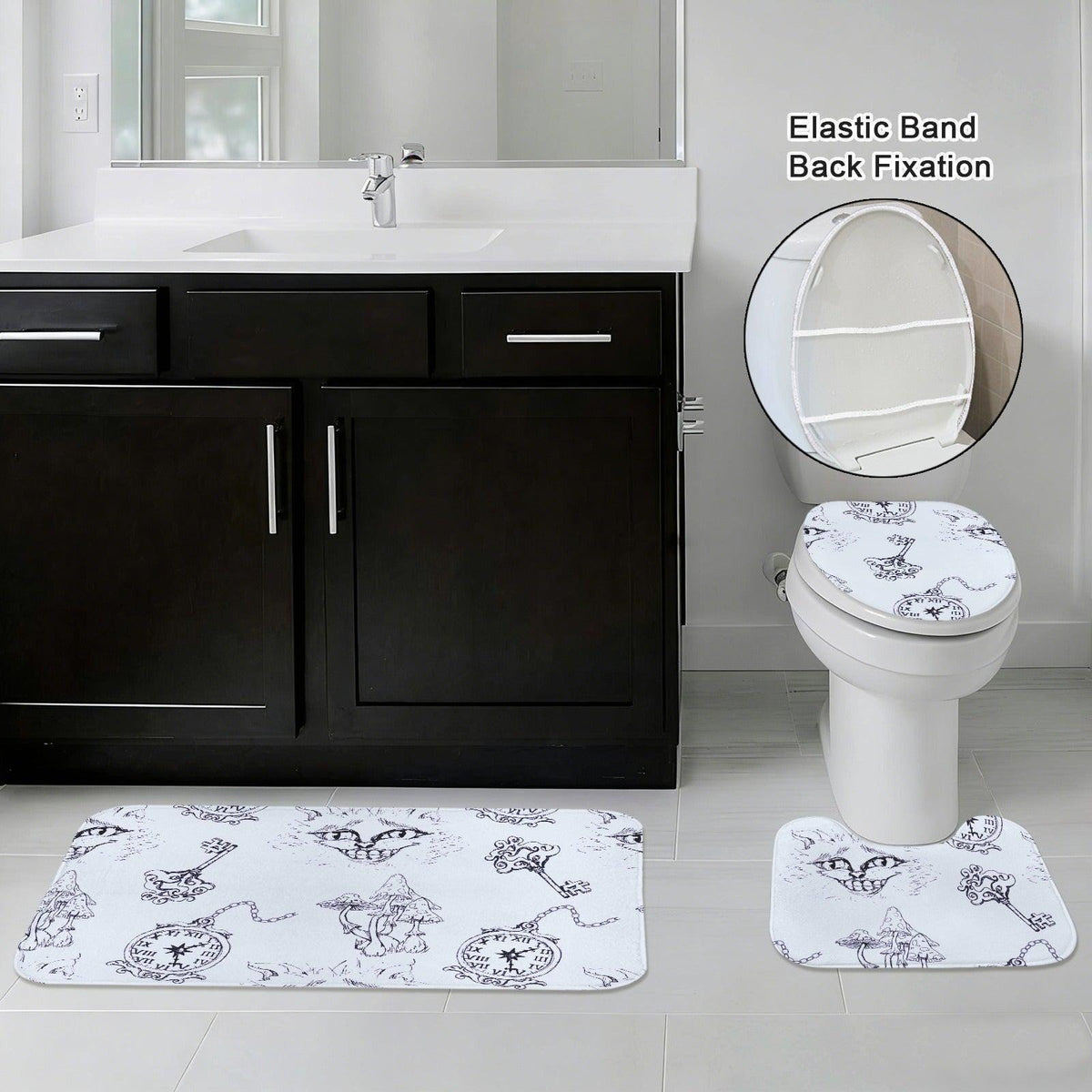Alice in Wonderland Bathroom Rug Set, Clock and Key Storybook Bath Mats