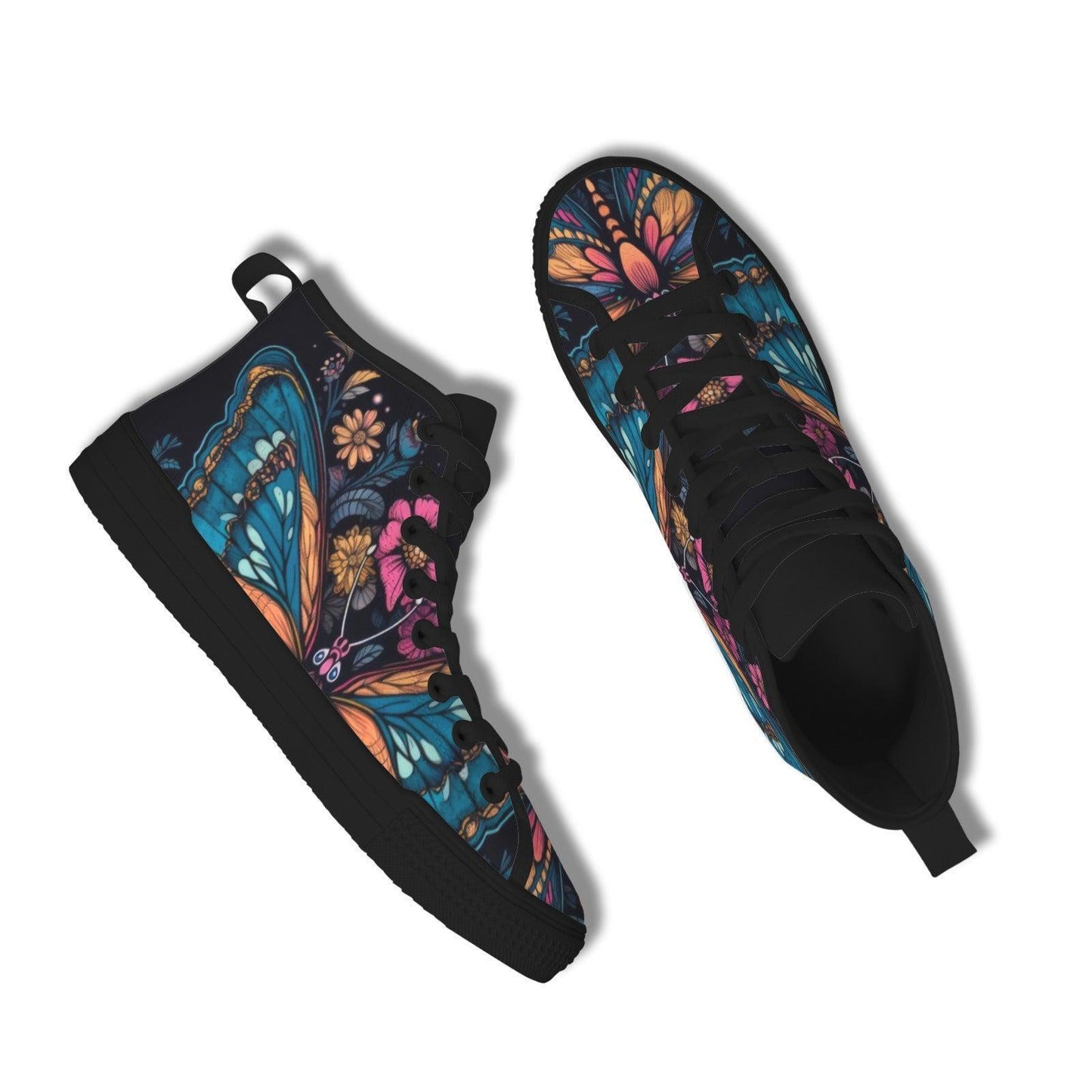 Butterfly High Top Sneakers, Stained Glass Floral Canvas Shoes, Boho Wildflower Festival Season
