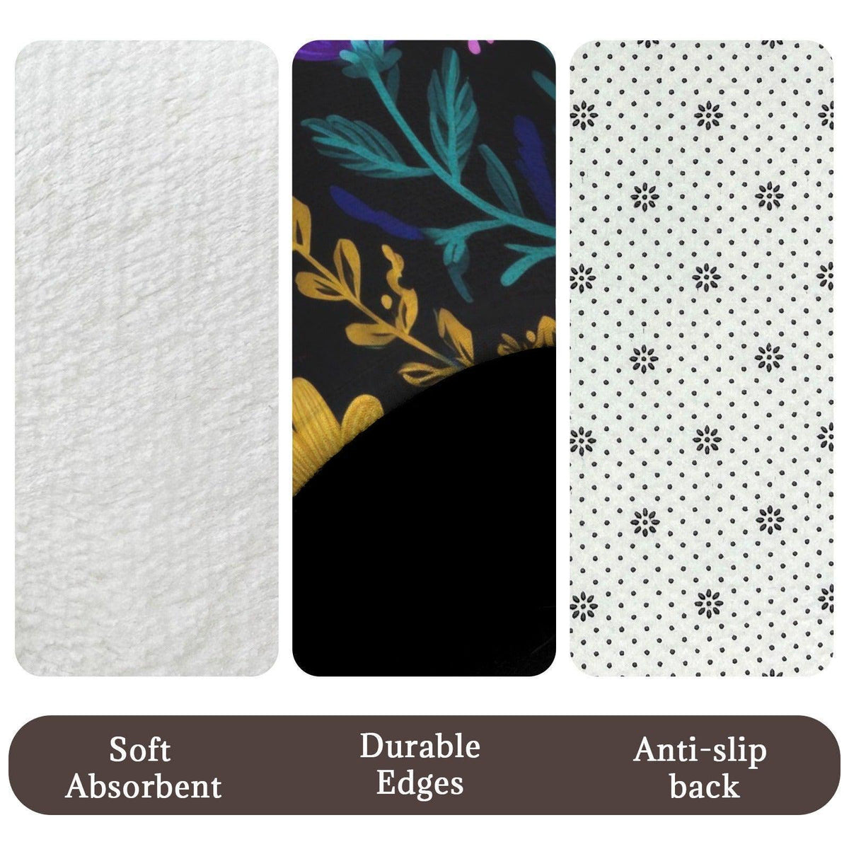 Wildflower Bathroom Rug Set, Dark Pink Purple Bath Mat and Toilet Contour Rug