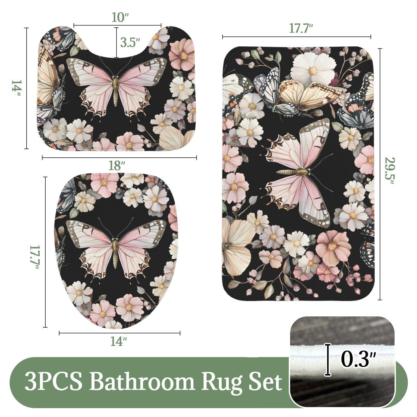 Pink Butterfly 3-Piece Bathroom Rug Set