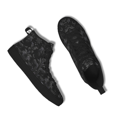 Gothic High Top Sneakers, Black Damask Baroque Canvas Shoes, Goth Streetwear