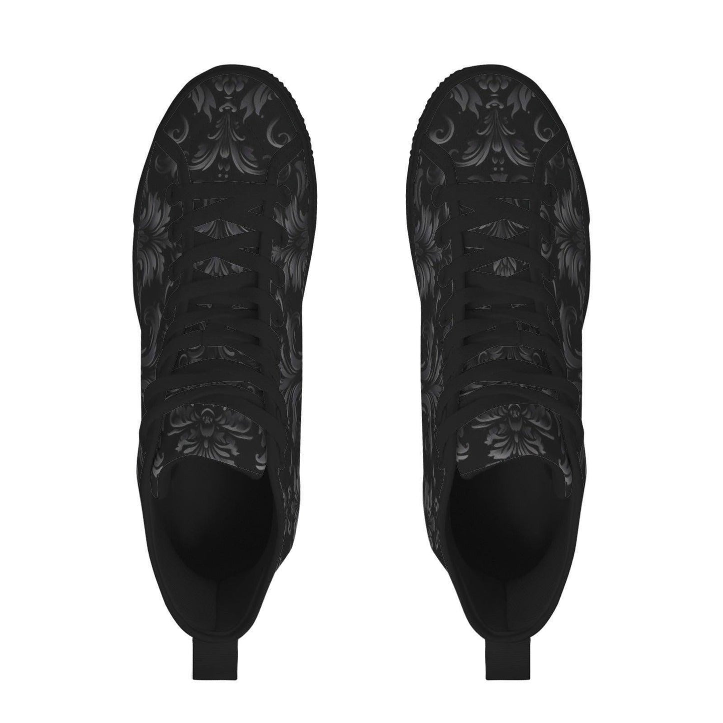 Gothic High Top Sneakers, Black Damask Baroque Canvas Shoes, Goth Streetwear