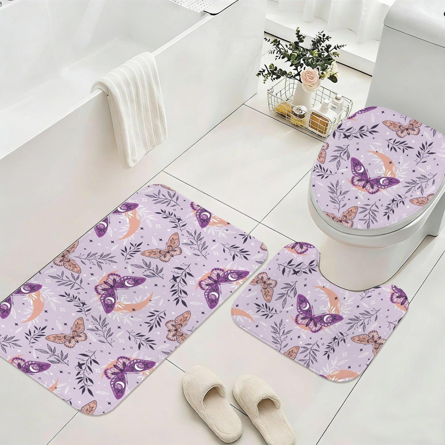 Lavender Moth 3-Piece Bathroom Rug Set