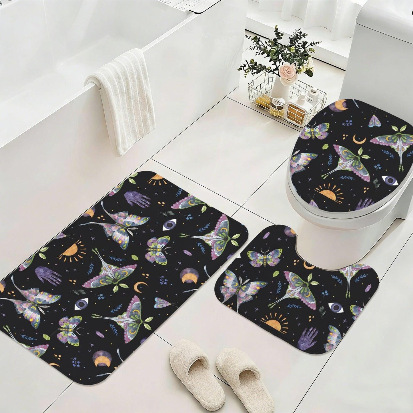 Whimsigoth Moth 3-Piece Bathroom Rug Set