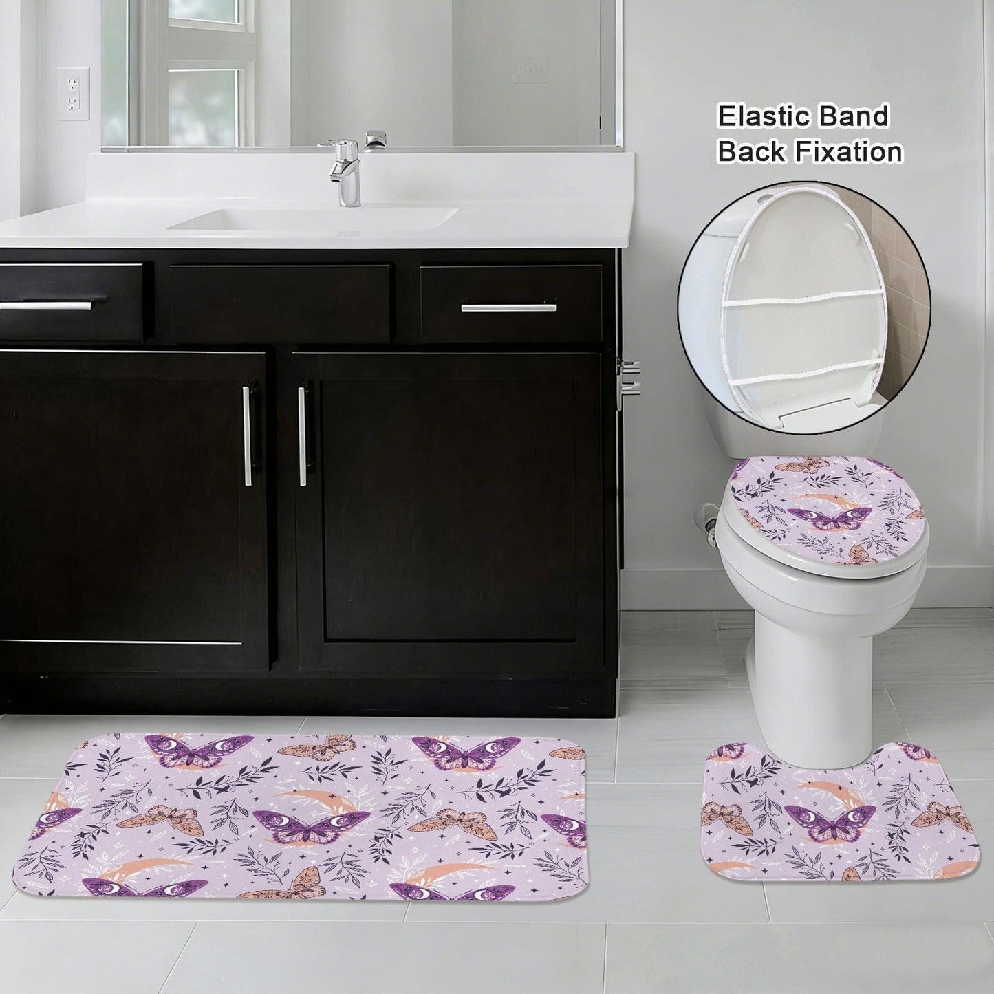 Lavender Moth 3-Piece Bathroom Rug Set