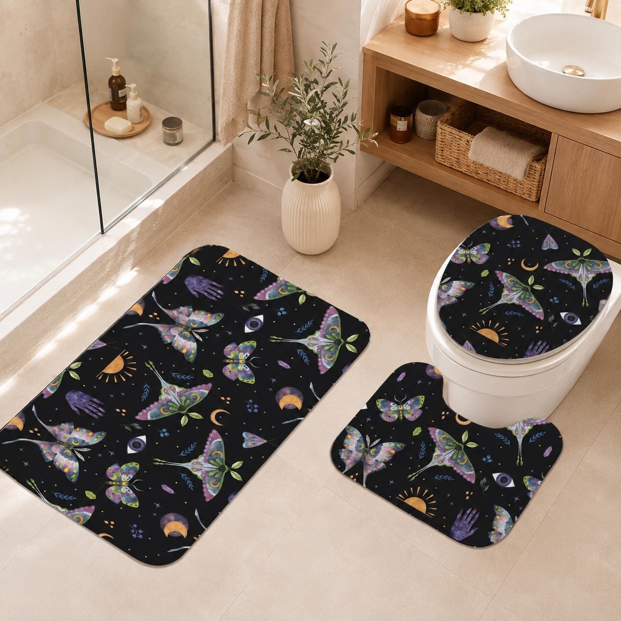 Whimsigoth Moth 3-Piece Bathroom Rug Set
