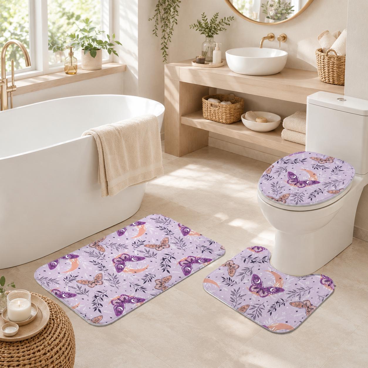 Lavender Moth 3-Piece Bathroom Rug Set