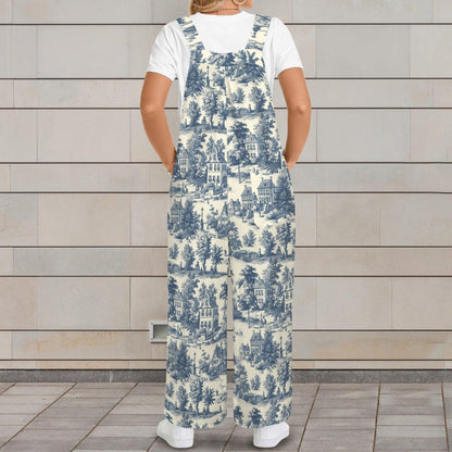 Blue Village Toile Jumpsuit: French Country Print, Wide Leg, Pockets