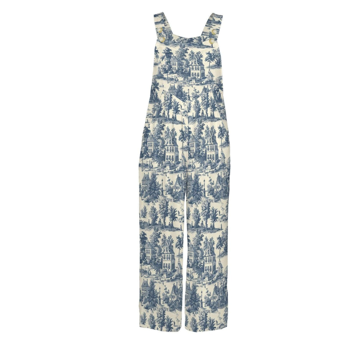 Blue Village Toile Jumpsuit: French Country Print, Wide Leg, Pockets