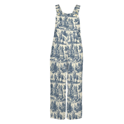 Blue Village Toile Jumpsuit: French Country Print, Wide Leg, Pockets