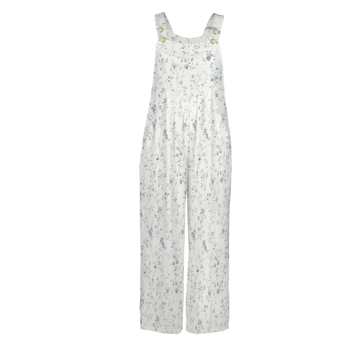 Pale Blue Wildflower Jumpsuit: Ditsy Floral Wide Leg, Square Neck, Pockets