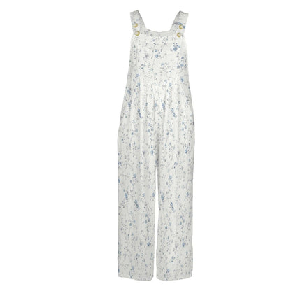 Pale Blue Wildflower Jumpsuit: Ditsy Floral Wide Leg, Square Neck, Pockets