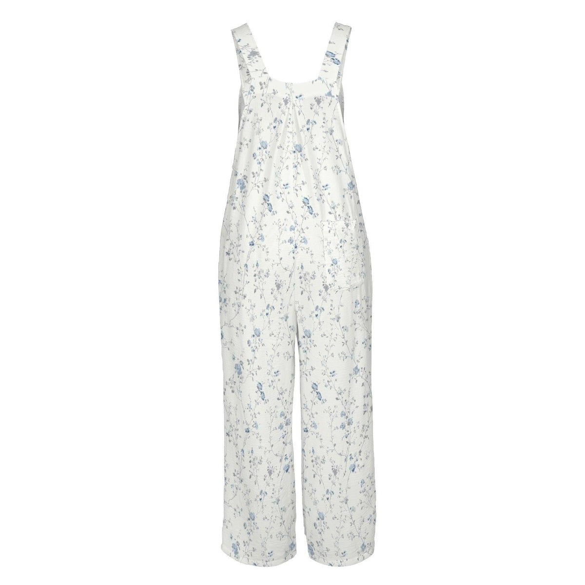 Pale Blue Wildflower Jumpsuit: Ditsy Floral Wide Leg, Square Neck, Pockets