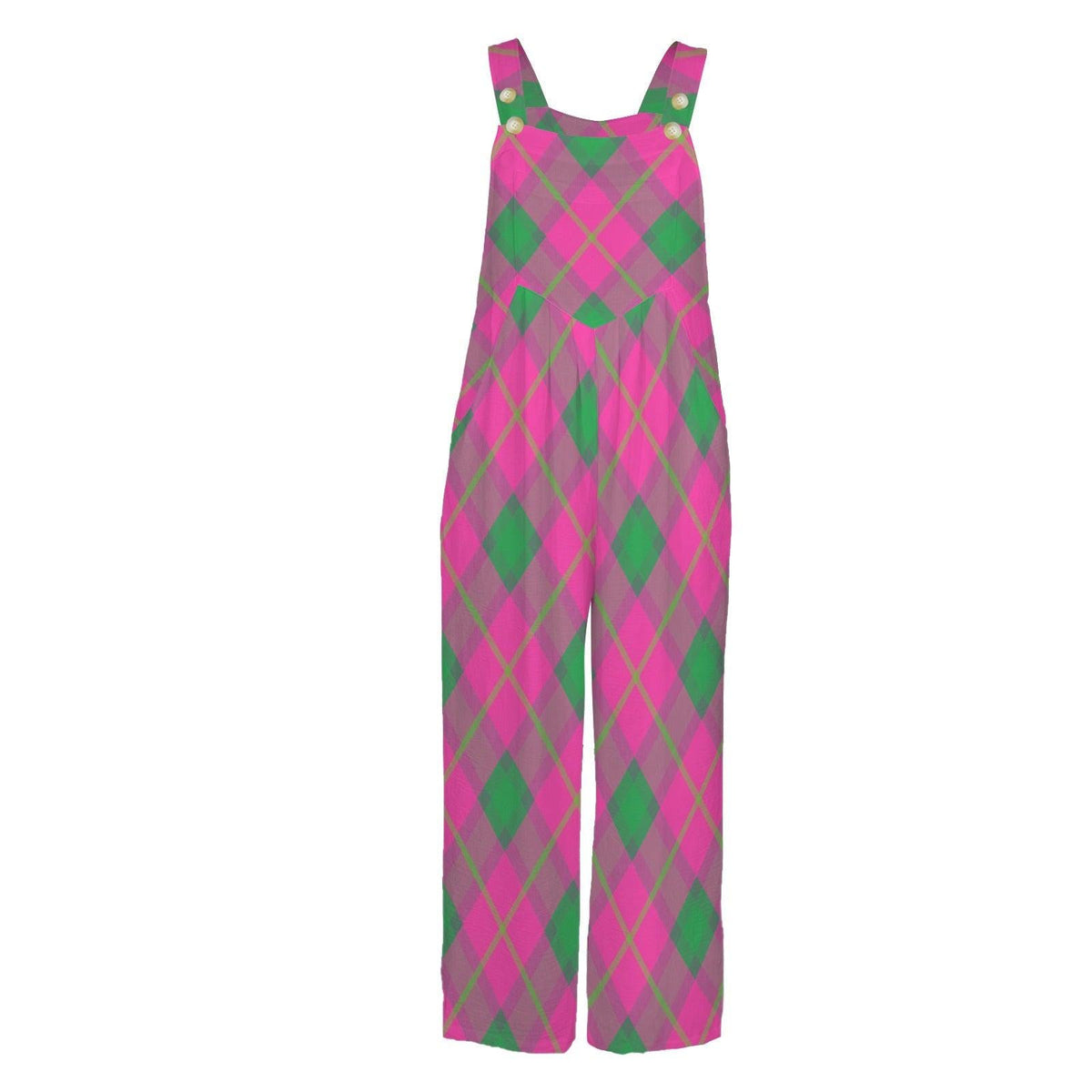 Hot Pink Green Wide Leg One Piece with Pockets, Retro Jumpsuit