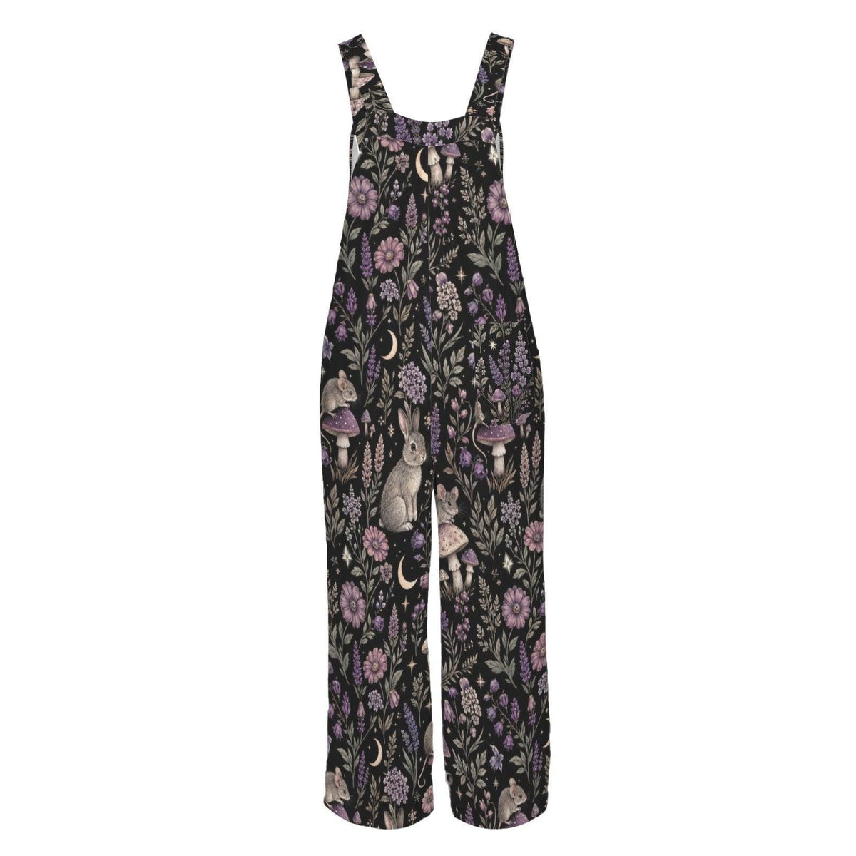 Mushroom Moon Floral Jumpsuit: Wide Leg, Sleeveless, Pockets (95% Polyester)