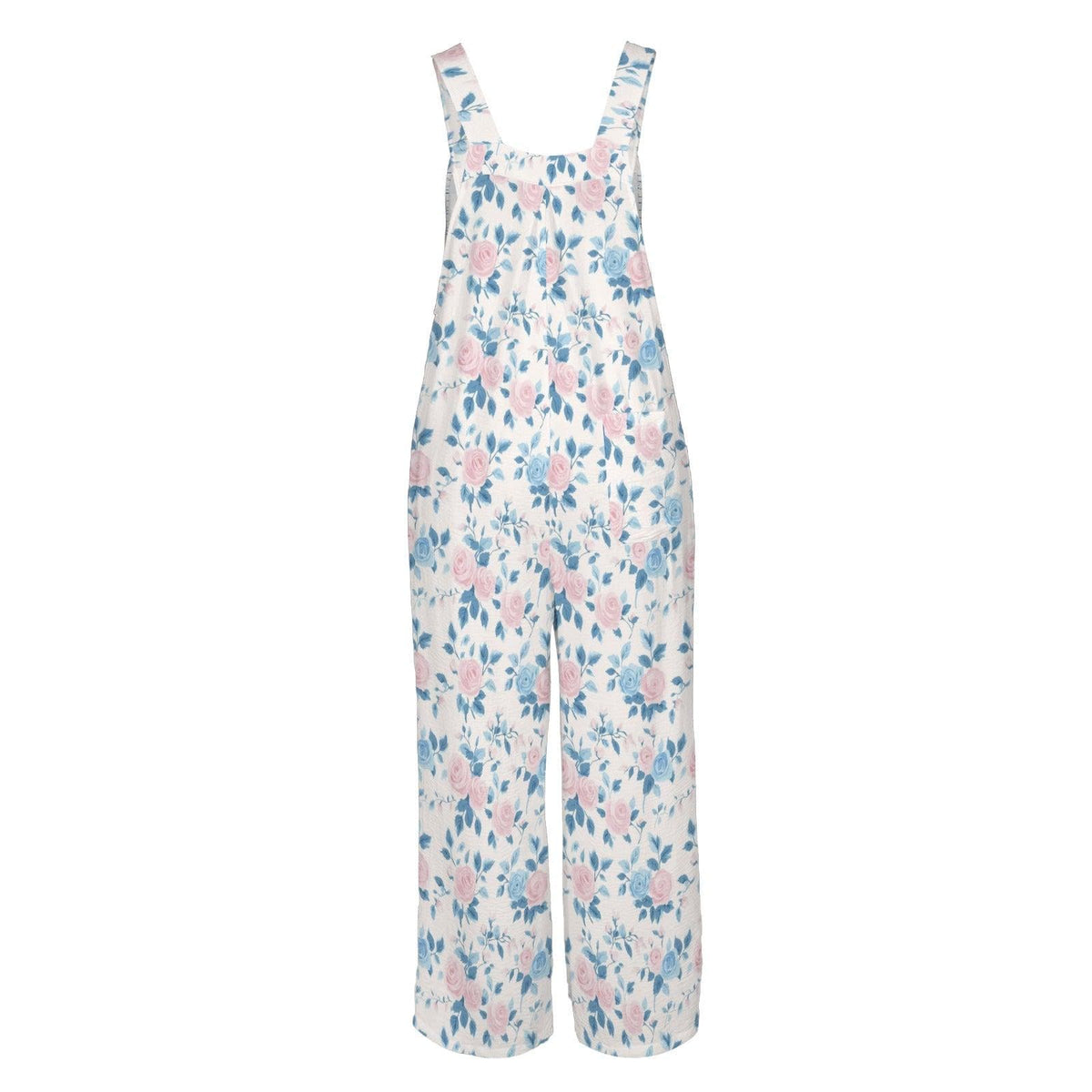 Cottage Garden Floral Jumpsuit, Pink Blue Wide Leg One Piece with Pockets