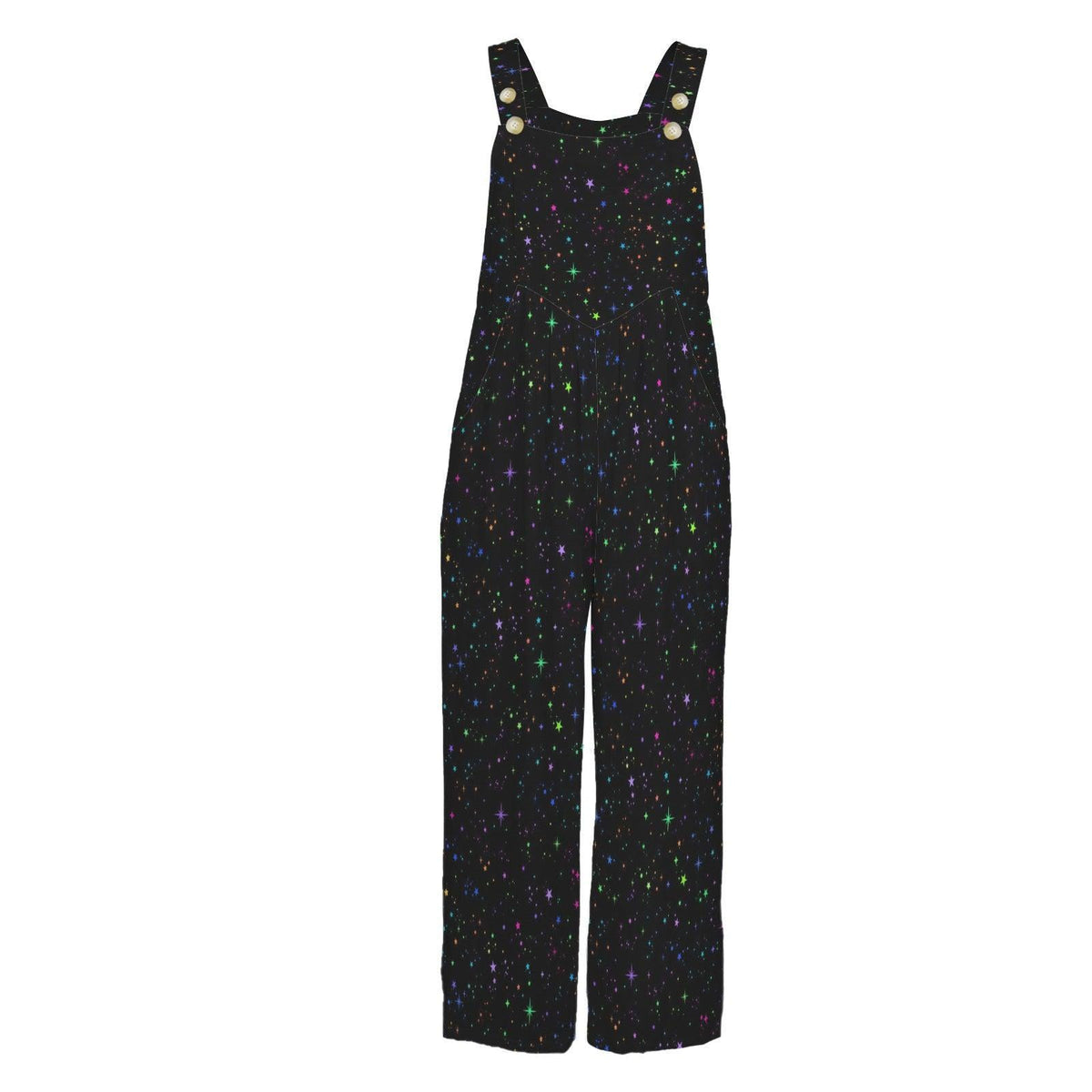 Black Multicolor Star Speckle Celestial Wide Leg Jumpsuit with Pockets, Overalls