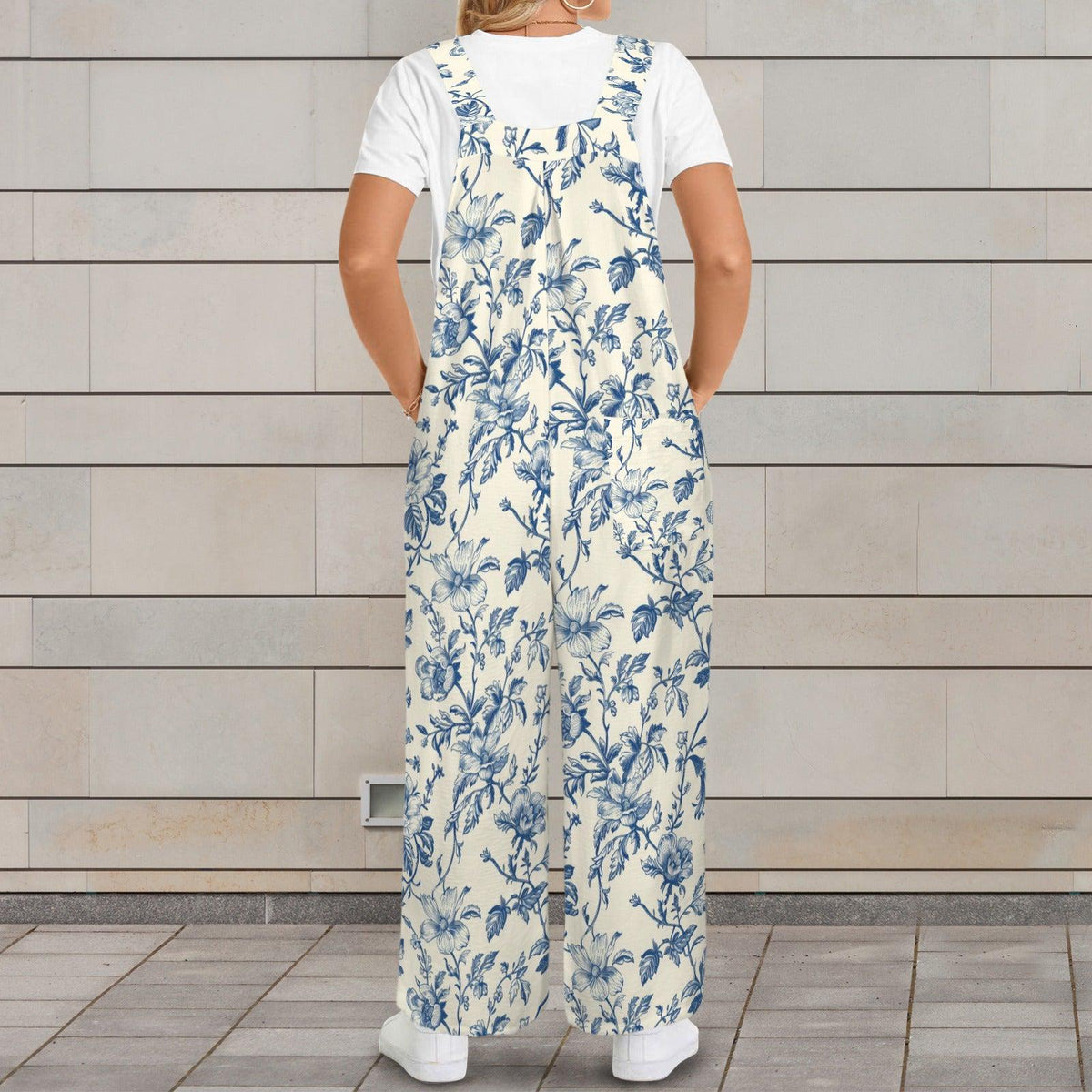 Boho Floral Jumpsuit: Wide Leg, Sleeveless, Pockets (95% Polyester)