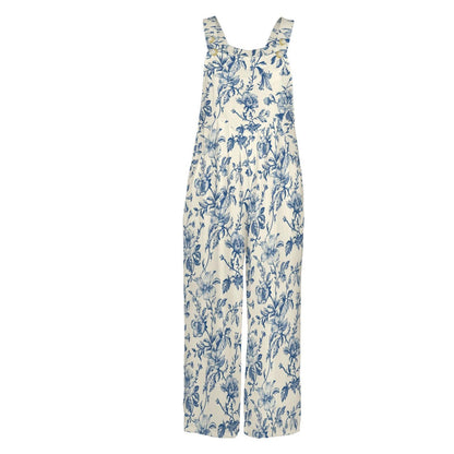 Boho Floral Jumpsuit: Wide Leg, Sleeveless, Pockets (95% Polyester)