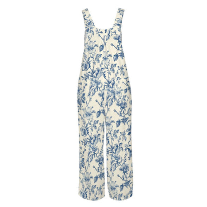 Boho Floral Jumpsuit: Wide Leg, Sleeveless, Pockets (95% Polyester)
