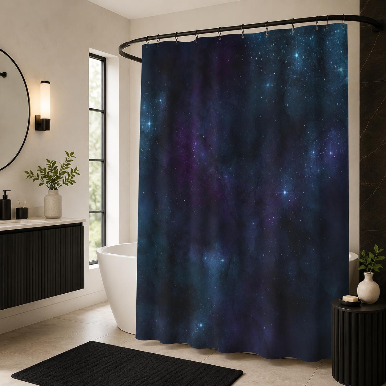 Deep Space Nebula Shower Curtain, Purple Stars Galaxy Bath Decor