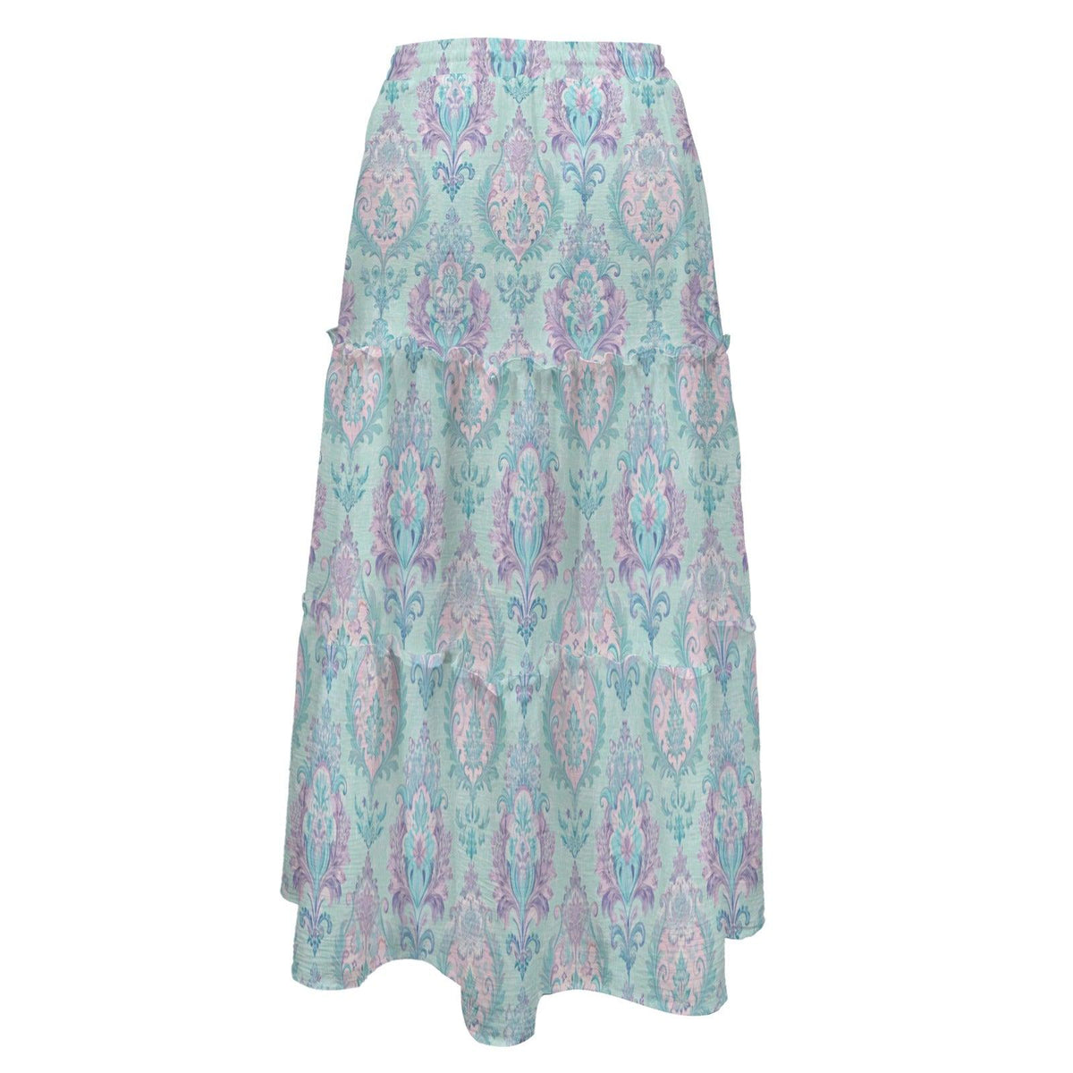 Pastel Aqua Paisley Maxi Skirt, Romantic Boho Damask Medallions