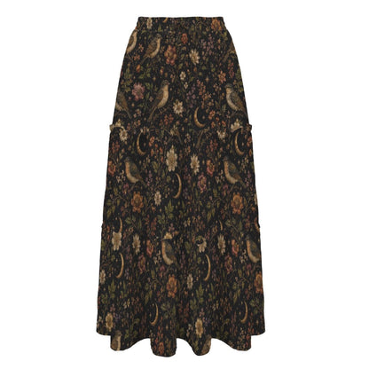Celestial Forest Maxi Skirt, Black Moon Botanical Design